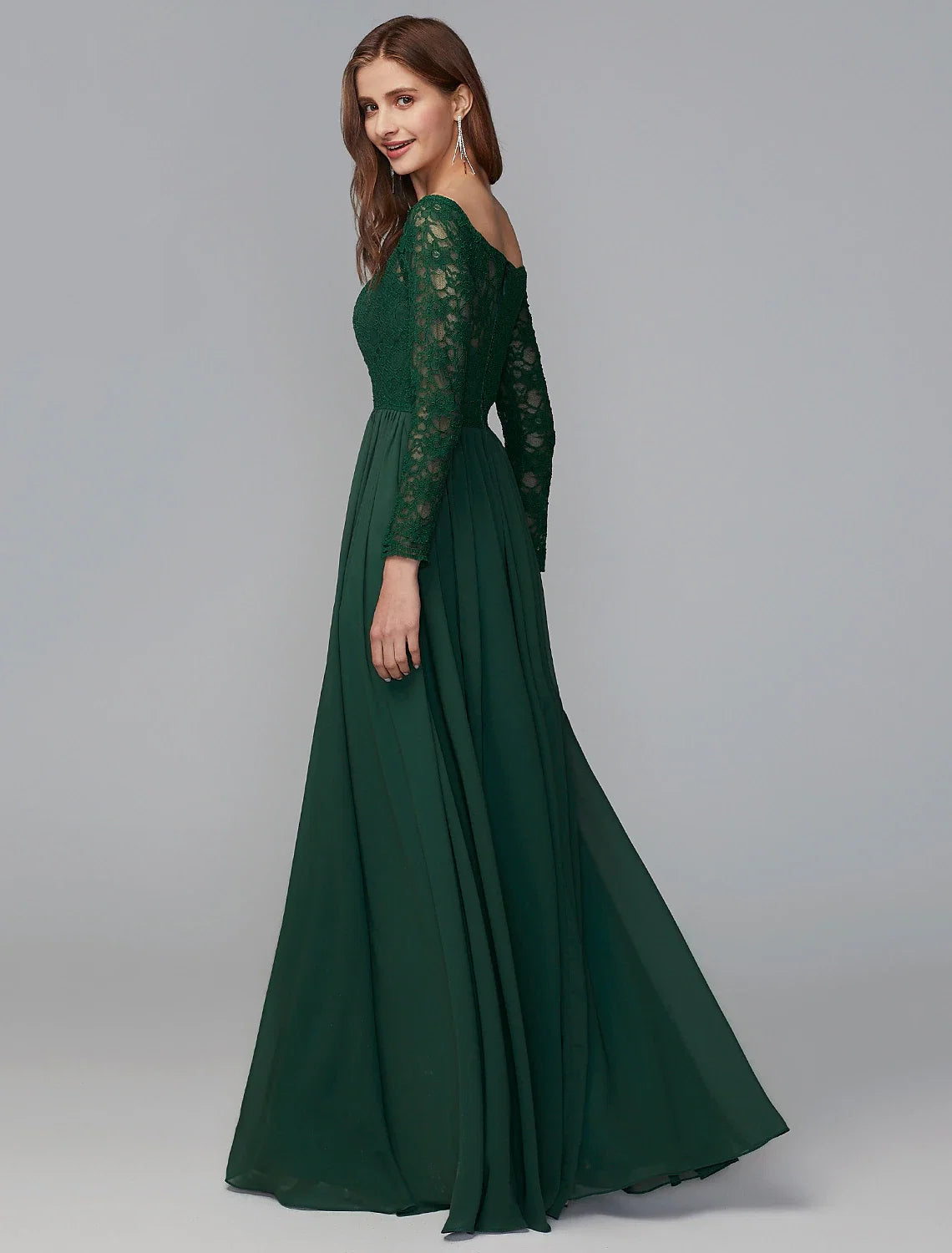 A-Line Off-Shoulder Chiffon Long Sleeve Floor-Length Wedding Dress - Chloe Dress