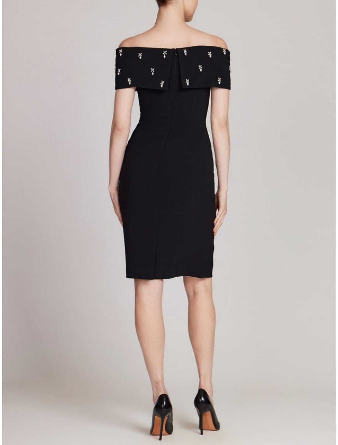 Black Sheath Off-Shoulder Short Sleeve Mini Wedding Dress - Chloe Dress