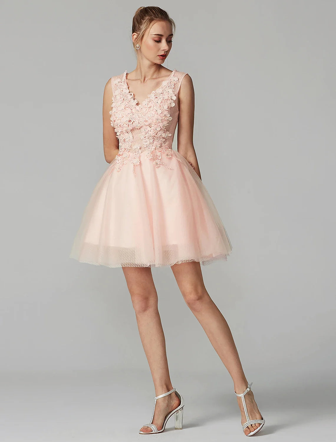 A-Line V-Neck Tulle Sleeveless Applique Mini Party Dress - Chloe Dress