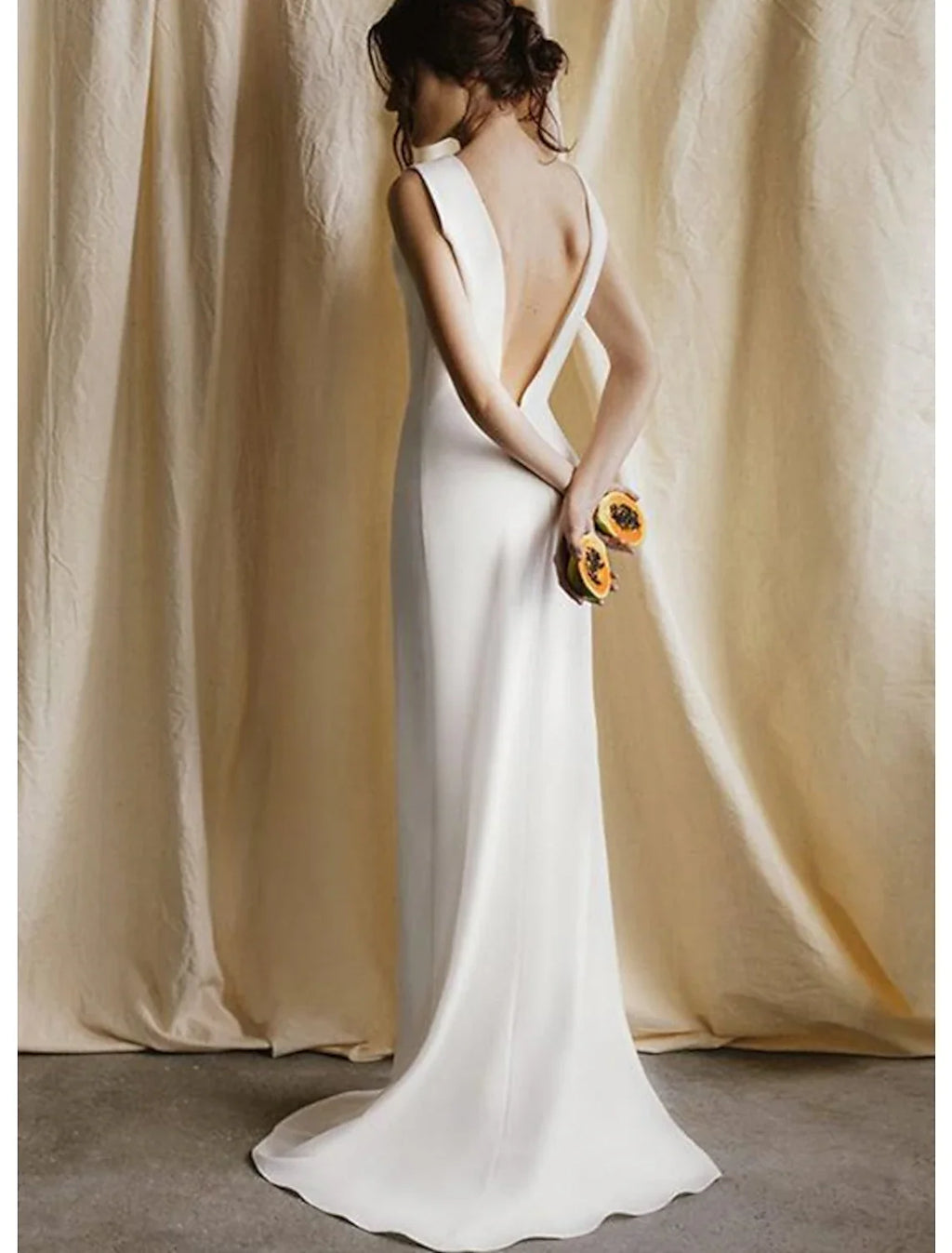 Sheath Satin Sleeveless Open Back Train Wedding Gown - Chloe Dress