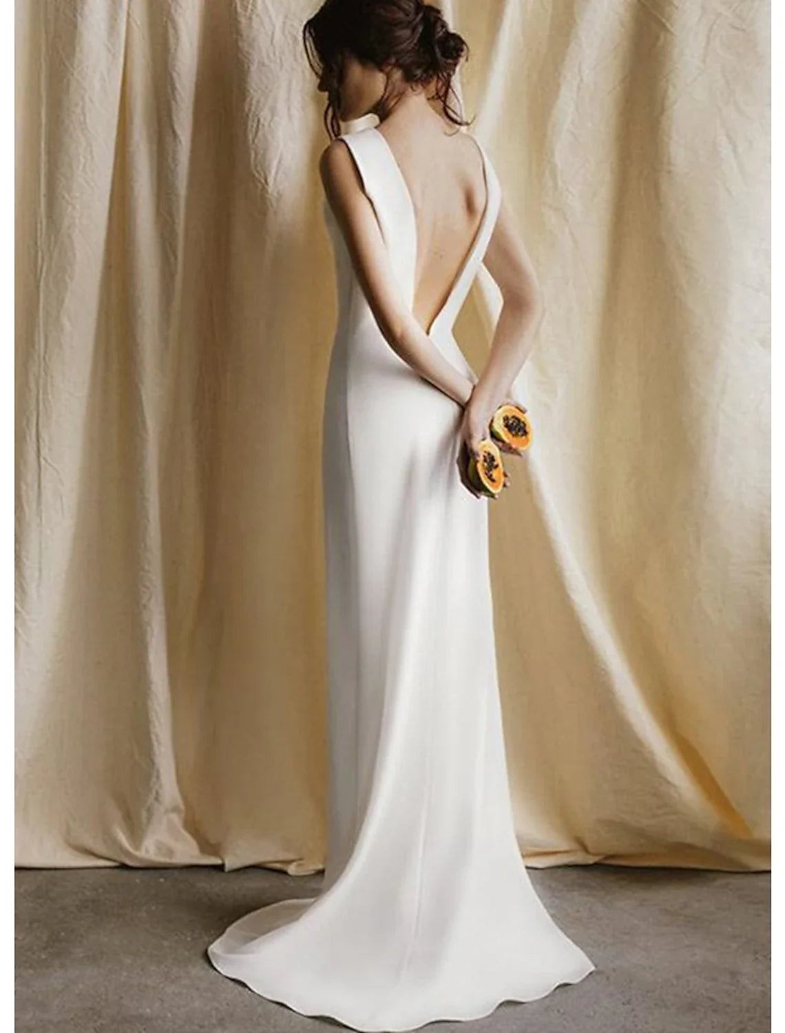 Sheath Satin Sleeveless Open Back Train Wedding Gown - Chloe Dress