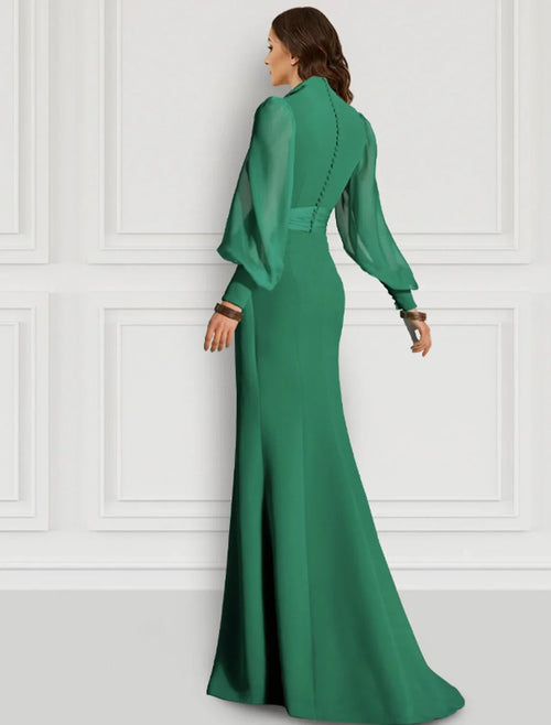 Sheath V-Neck Chiffon Long Sleeve High Slit Evening Gown - Chloe Dress