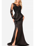 Mermaid Satin Long Sleeve High Slit Floor-Length Evening Gown - Chloe Dress