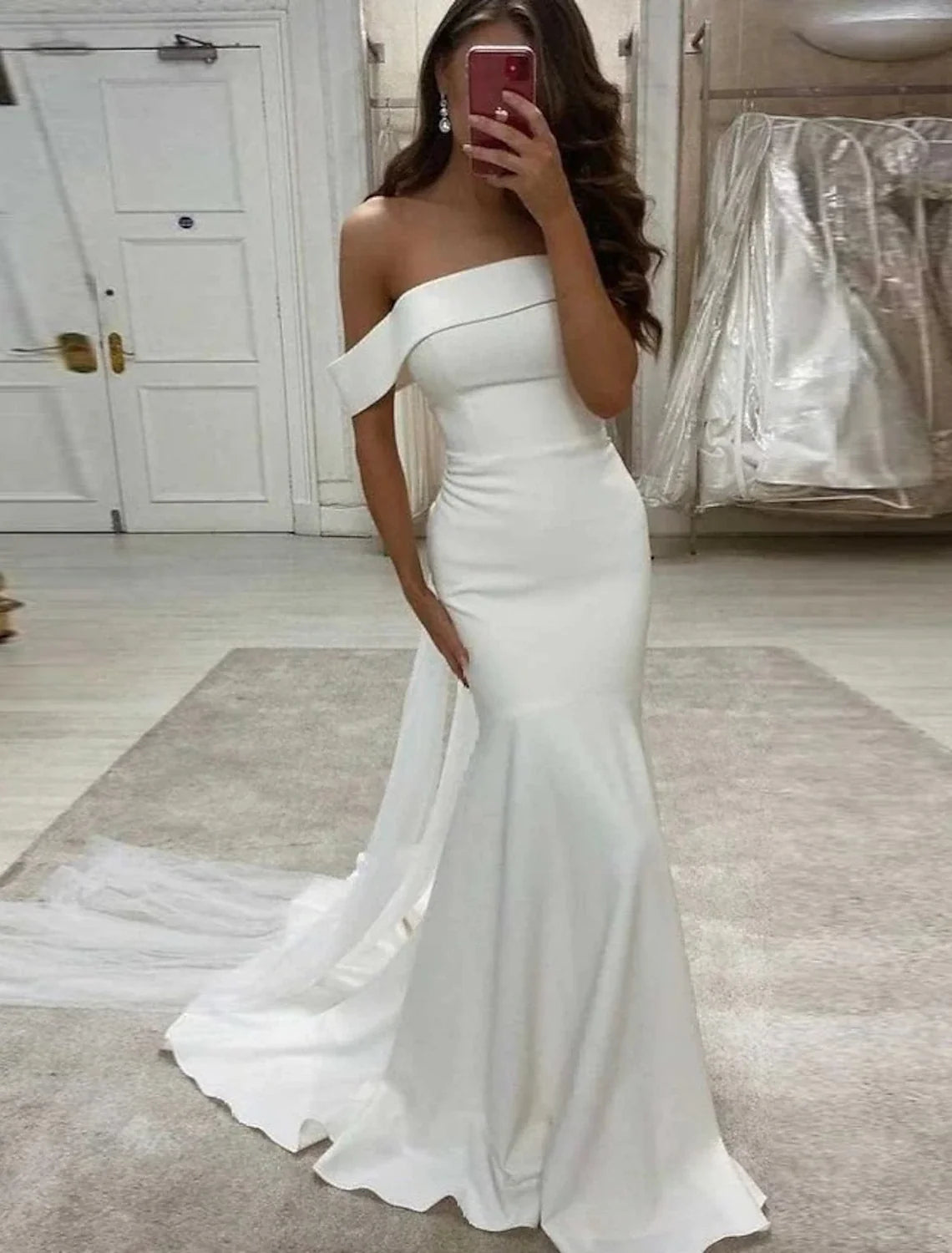 Mermaid Off-Shoulder Cap Sleeve Train Wedding Gown - Chloe Dress