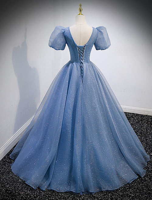 A-Line V-Neck Tulle Short Sleeve Floor-Length Prom Dress - Chloe Dress