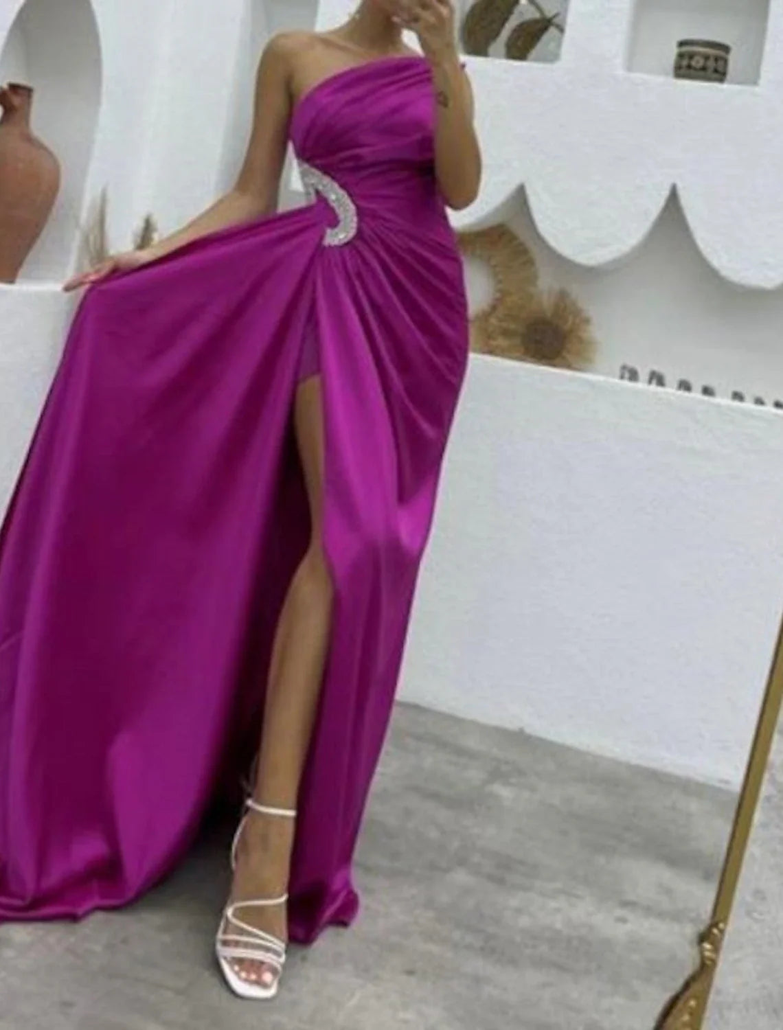 Mermaid One-Shoulder Sleeveless High Slit Evening Gown - Chloe Dress