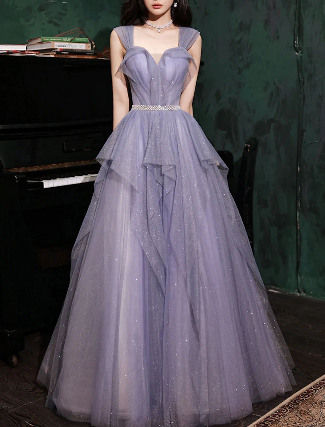 A-Line Off-Shoulder Tulle Sleeveless Floor-Length Prom Dress - Chloe Dress