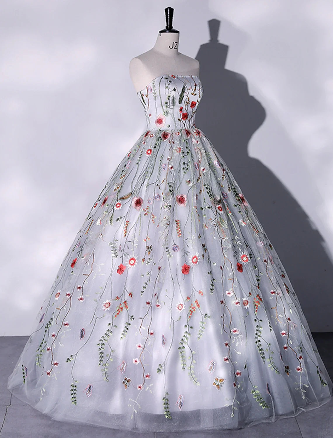 Ball Gown Strapless Lace Sleeveless High Slit Floor-Length Evening Gown - Chloe Dress