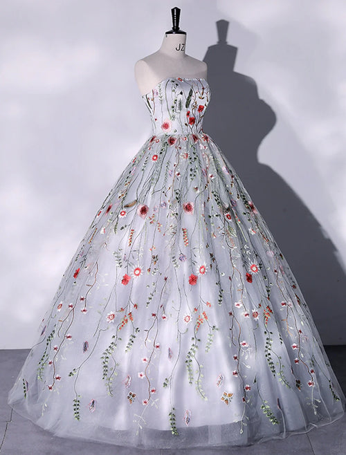 Ball Gown Strapless Lace Sleeveless High Slit Floor-Length Evening Gown - Chloe Dress
