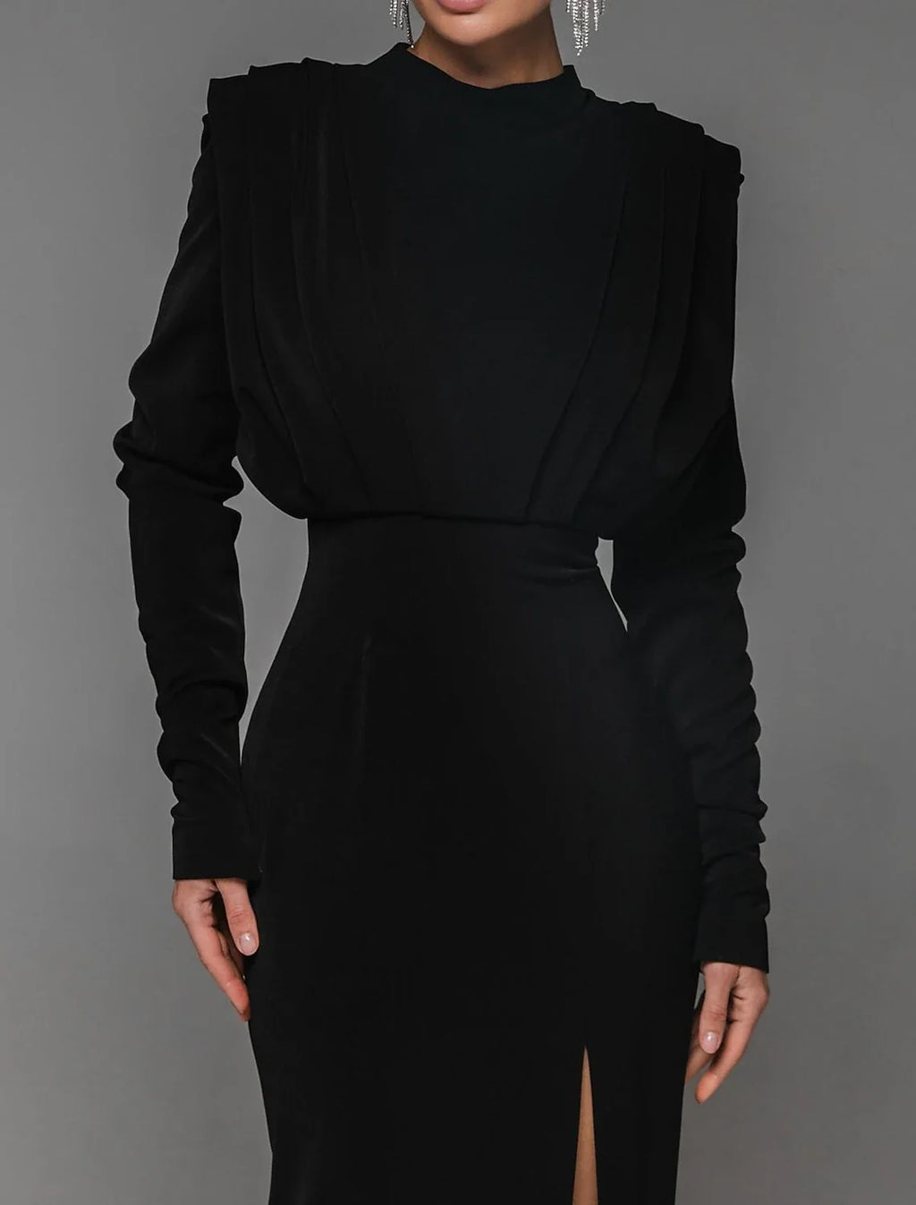 Green Sheath High Neck Long Sleeve High Slit Floor-Length Evening Gown - Chloe Dress