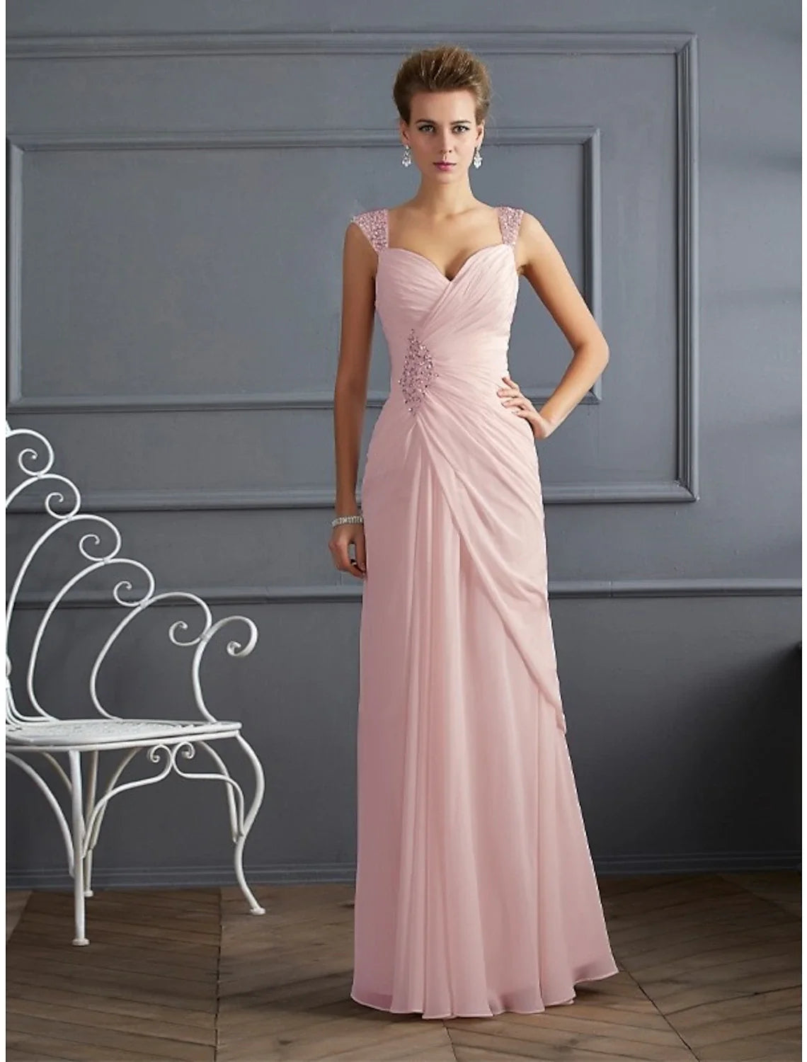 Mermaid Spaghetti Strap Chiffon Sleeveless Rhinestone Floor-Length Evening Gown - Chloe Dress