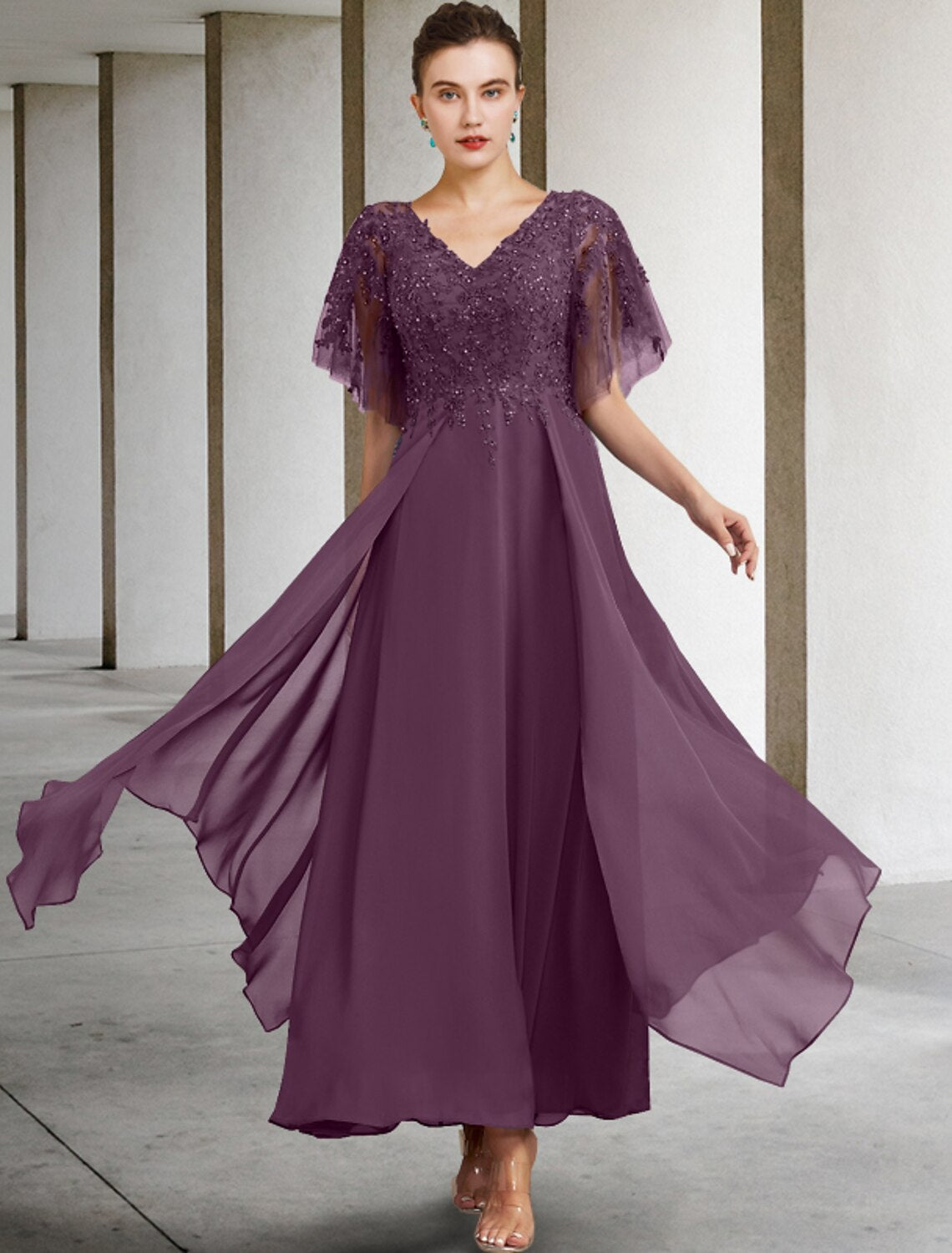 A-Line Chiffon Short Sleeve Applique Mini Dress - Chloe Dress