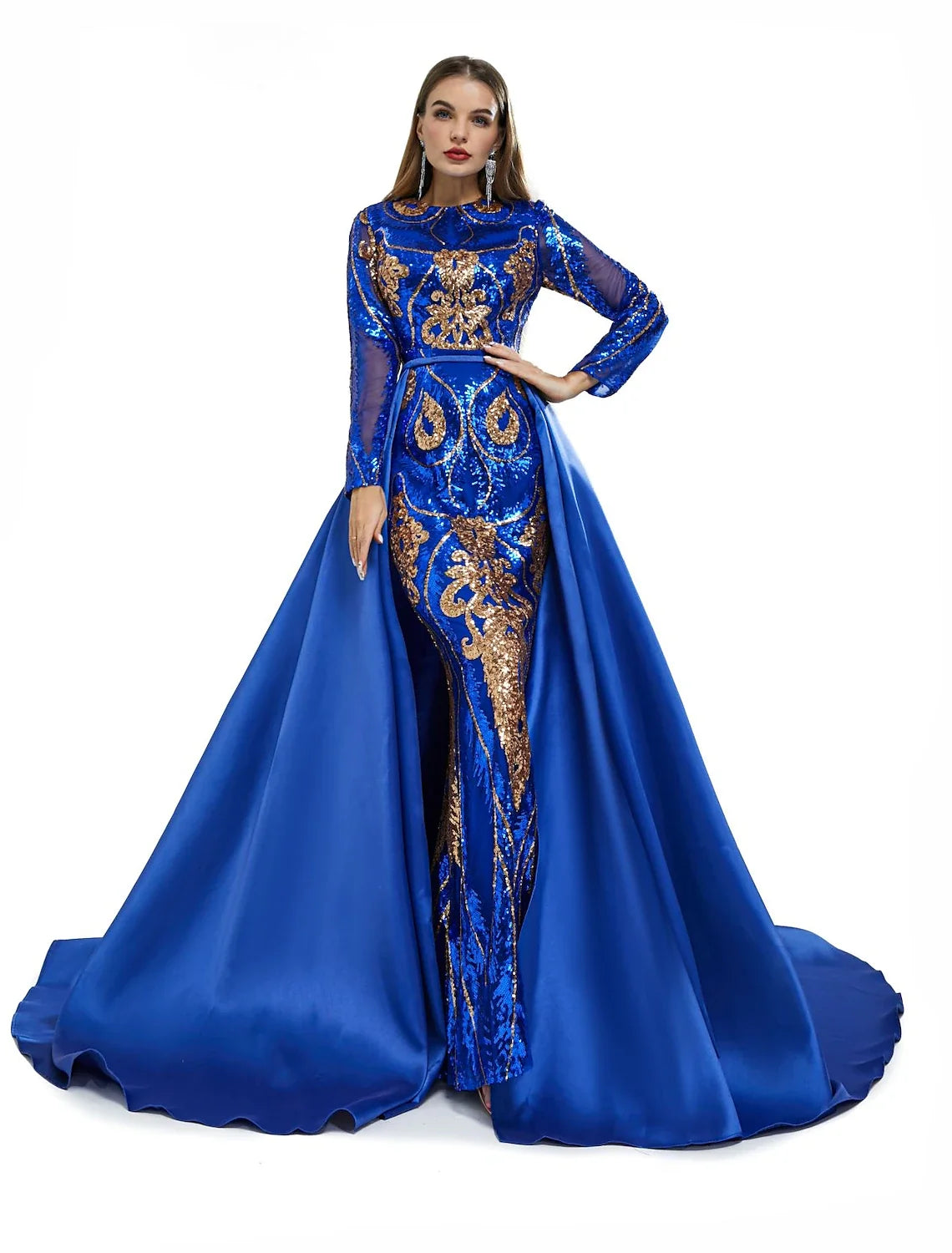 Mermaid Sequin Short Sleeve Train Mini Evening Gown - Chloe Dress