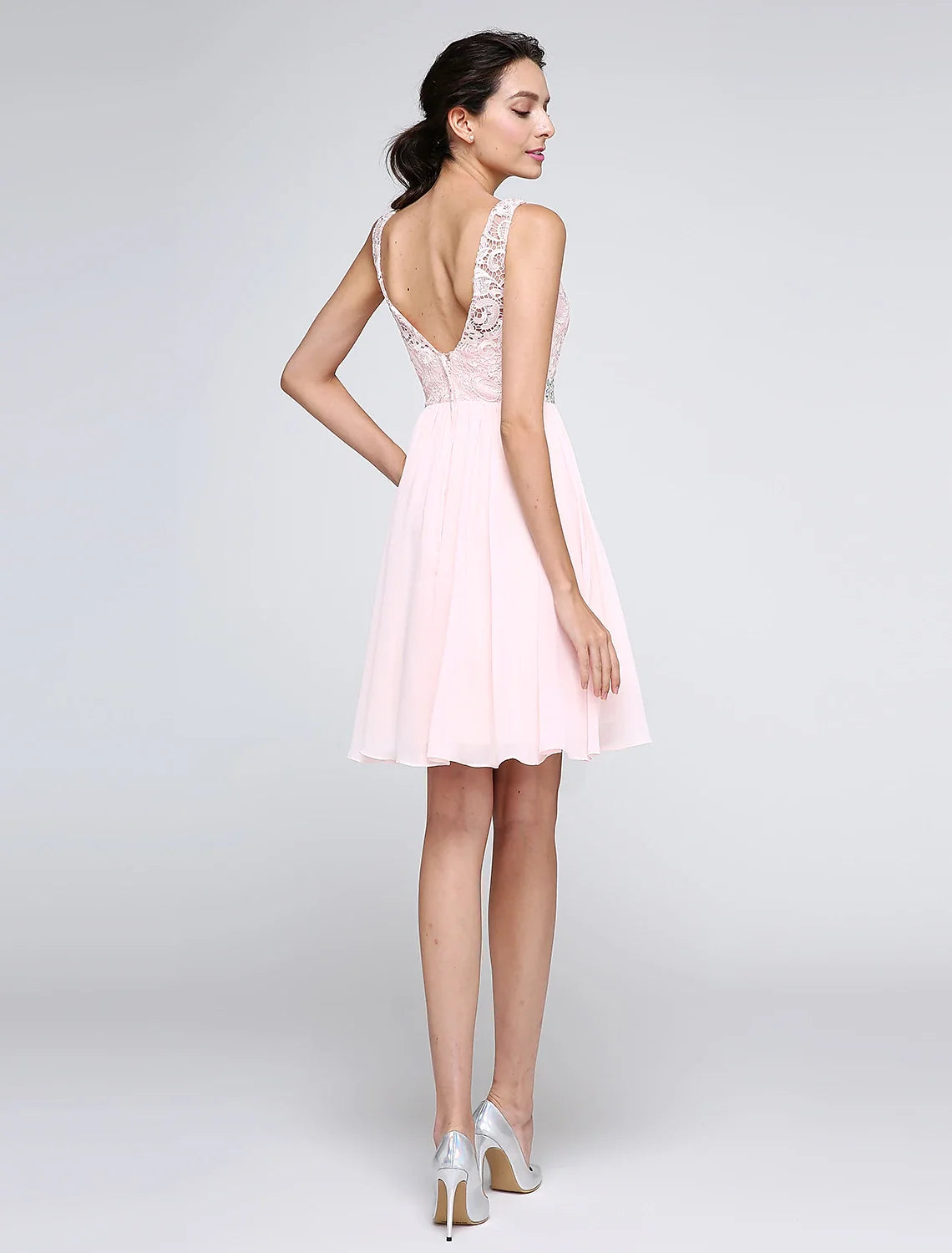 Pink A-Line Illusion Chiffon Sleeveless Open Back Mini Party Dress - Chloe Dress