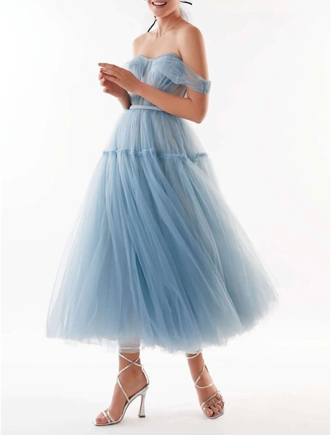 A-Line Off-Shoulder Tulle Short Sleeve Pleated Mini Prom Dress - Chloe Dress