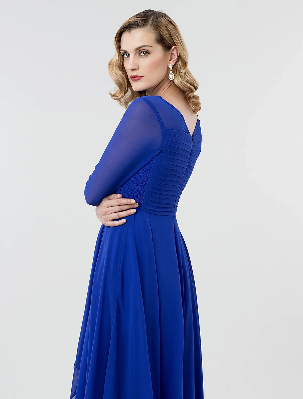 A-Line Illusion Three-Quarter Sleeve Tea-Length Evening Dress - Chloe Dress