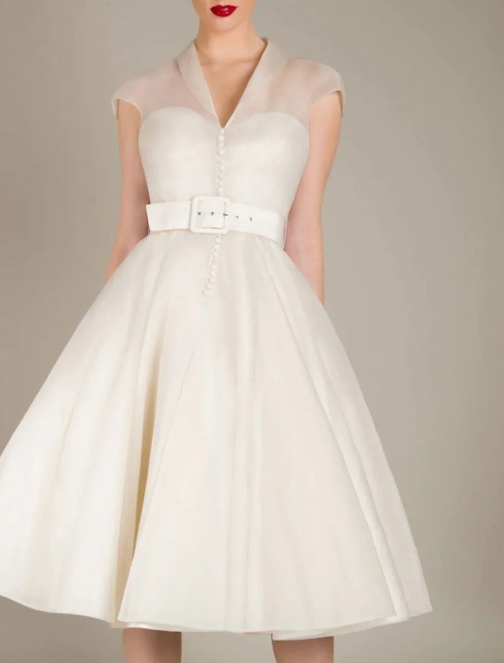 A-Line V-Neck Tulle Sleeveless Knee-Length Wedding Dress - Chloe Dress