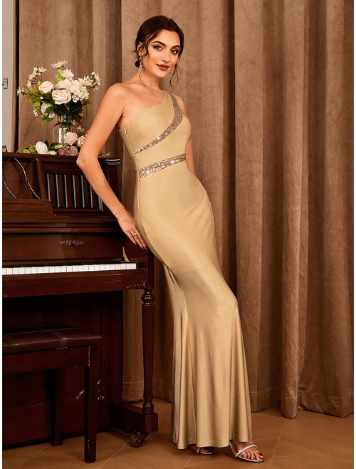 Mermaid One-Shoulder Satin Sleeveless Floor-Length Wedding Dress - Chloe Dress