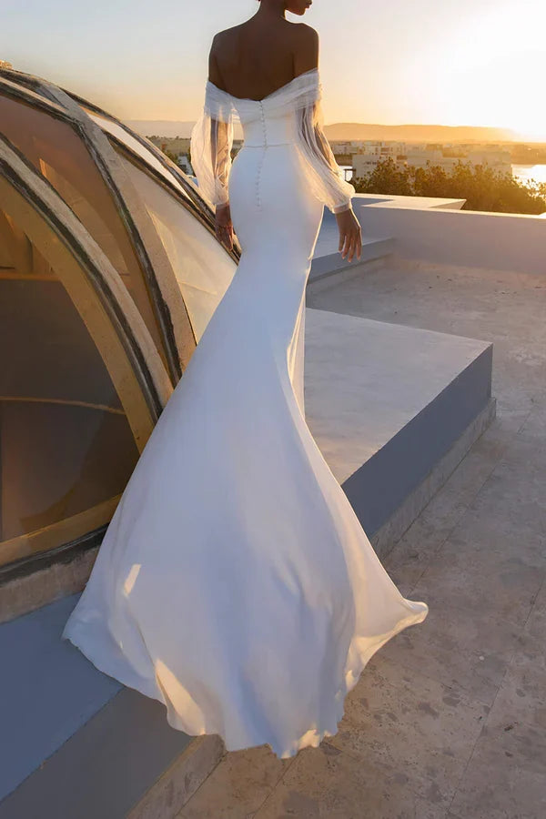 Off-Shoulder Long Sleeve Wedding Dress - Chloe Dress