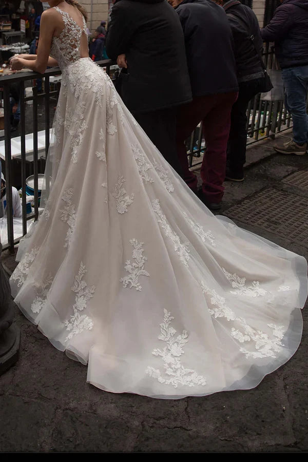 A-Line V-Neck Lace Wedding Dress - Chloe Dress