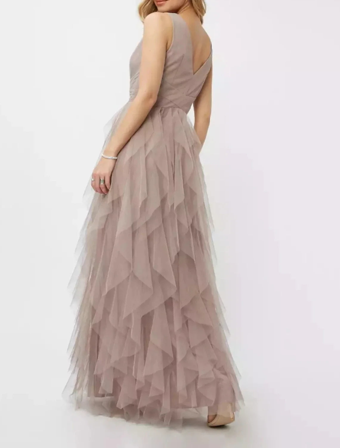 A-Line V-Neck Polyester Sleeveless Floor-Length Evening Dress - Chloe Dress