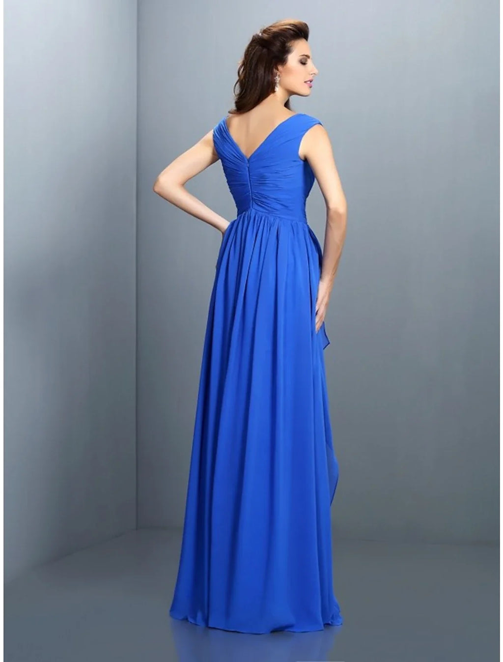 A-Line V-Neck Chiffon Sleeveless Rhinestone Floor-Length Evening Gown - Chloe Dress