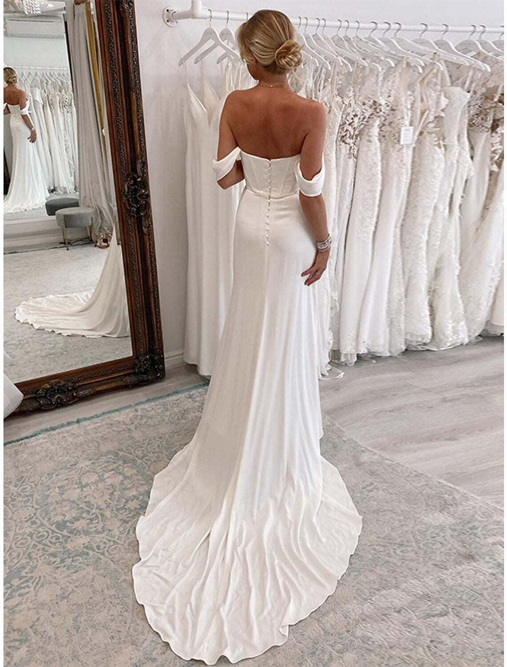 Sheath Off-Shoulder Sleeveless Pleated Wedding Gown - Chloe Dress