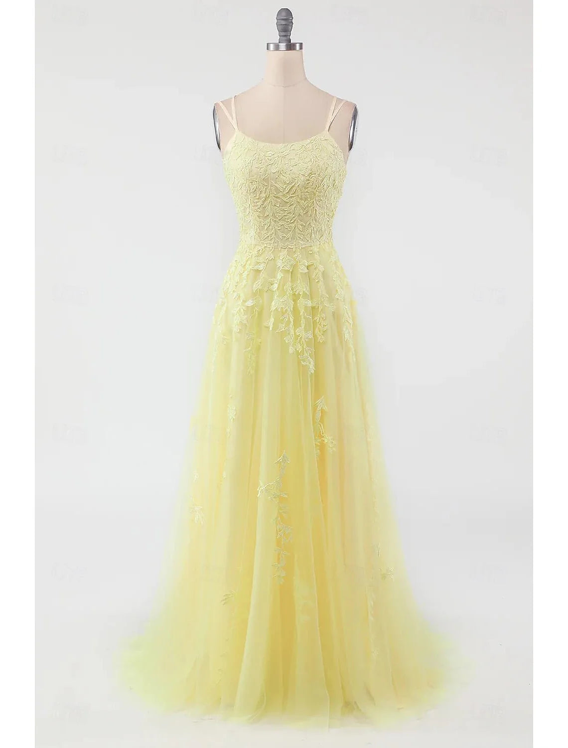 Sheath Spaghetti Strap Tulle Sleeveless Applique Floor-Length Prom Dress - Chloe Dress