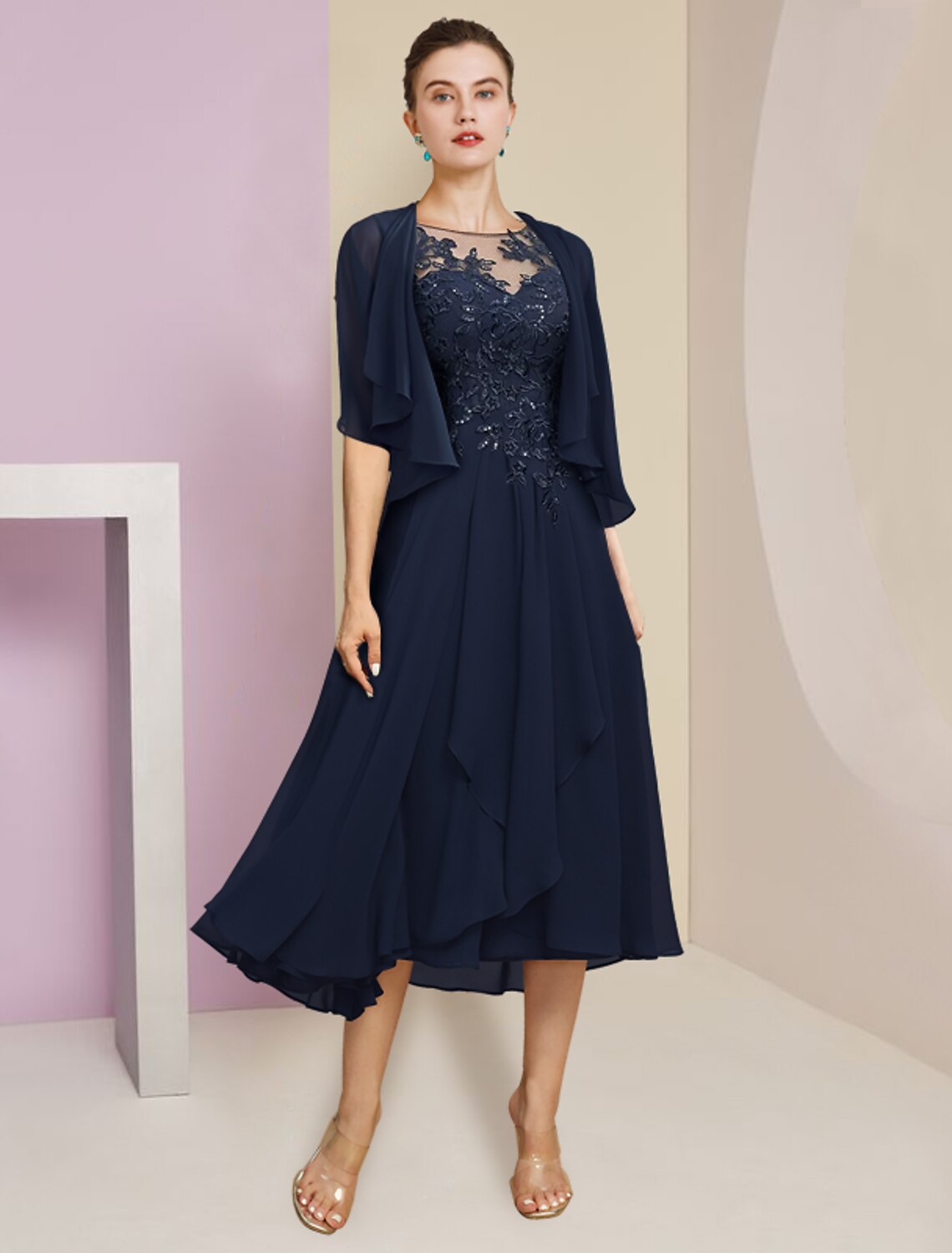 A-Line Chiffon Short Sleeve Pleated Mini Wedding Dress - Chloe Dress