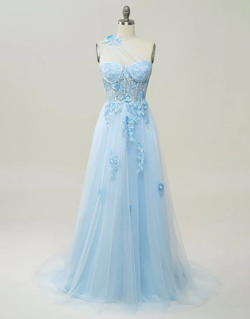 A-Line One-Shoulder Tulle Sleeveless Backless Pleated Prom Dress - Chloe Dress