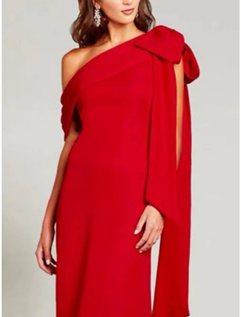 Green Sheath One-Shoulder Short Sleeve High Slit Mini Evening Gown - Chloe Dress