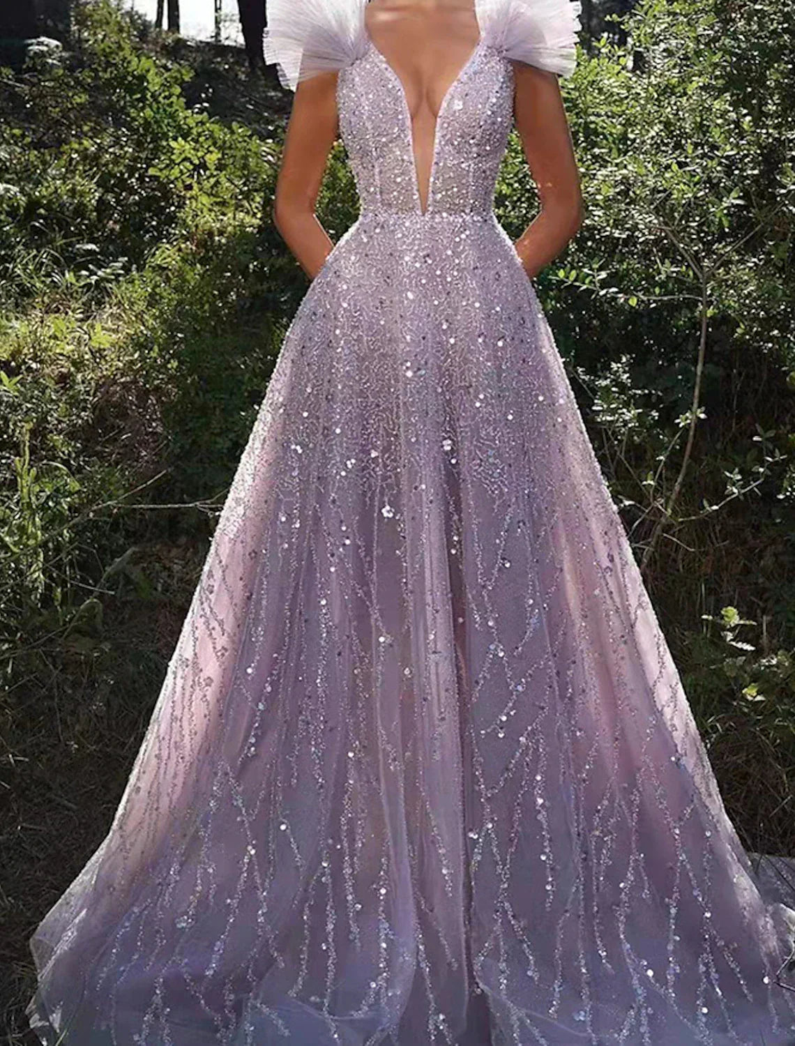A-Line V-Neck Sequin Sleeveless Backless Floor-Length Prom Dress - Chloe Dress