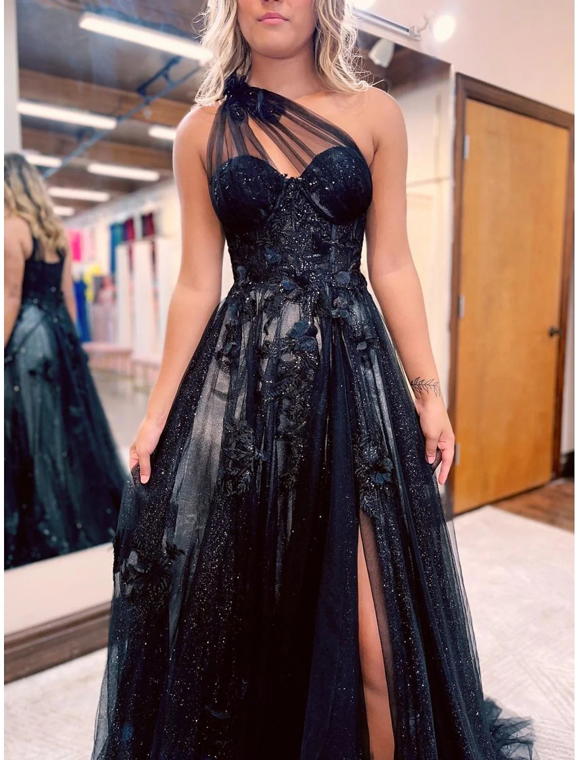 A-Line One-Shoulder Tulle Sleeveless Backless Pleated Prom Dress - Chloe Dress