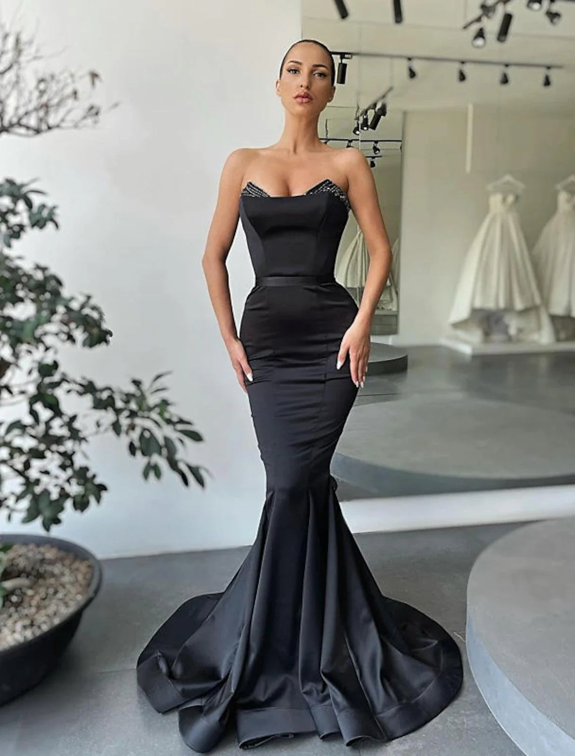Mermaid Strapless Satin Sleeveless Backless Floor-Length Evening Gown - Chloe Dress
