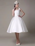 A-Line Square Neck Satin Sleeveless Pleated Knee-Length Wedding Dress - Chloe Dress
