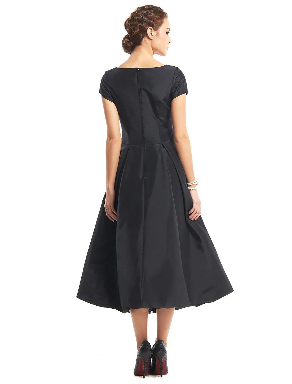 Black A-Line Short Sleeve Button Back Mini Wedding Dress - Chloe Dress