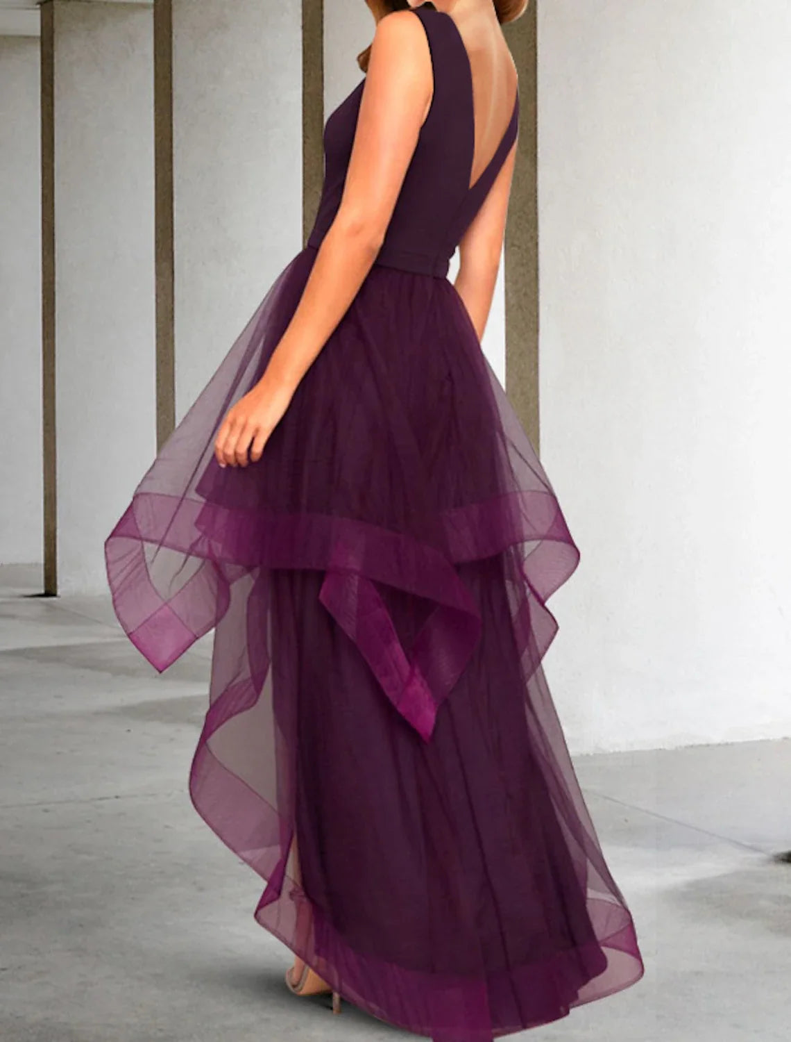 A-Line V-Neck Organza Sleeveless Tea-Length Wedding Dress - Chloe Dress