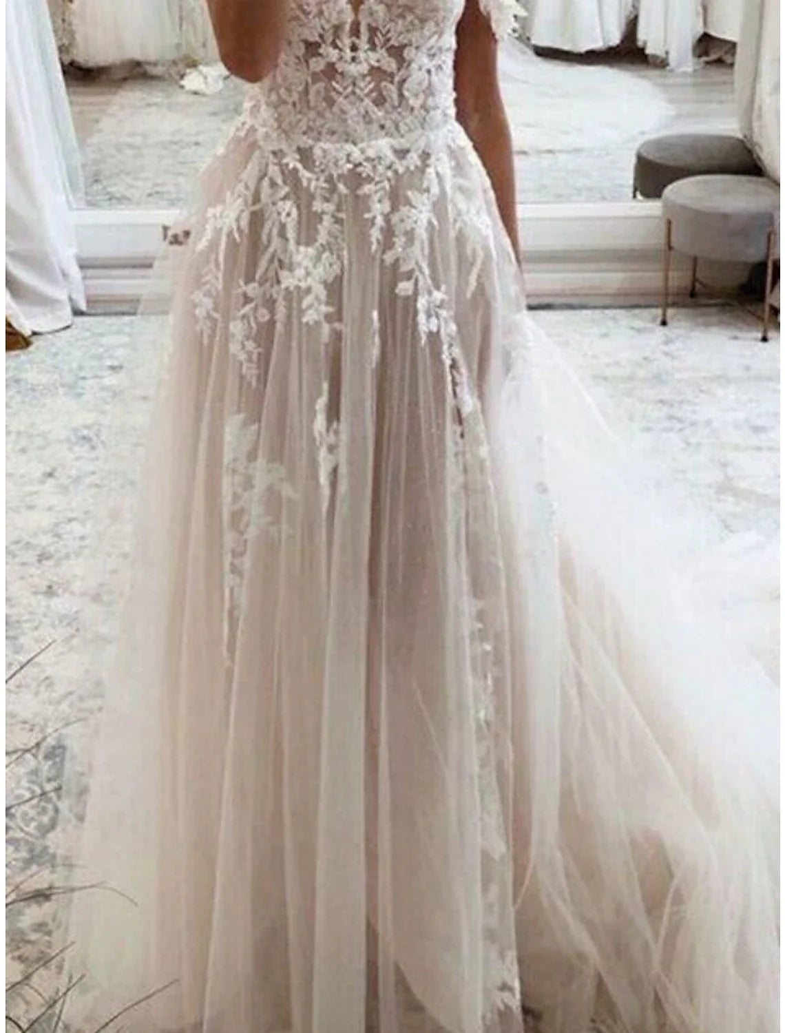 A-Line Sweetheart Lace Sleeveless Pleated Wedding Gown - Chloe Dress