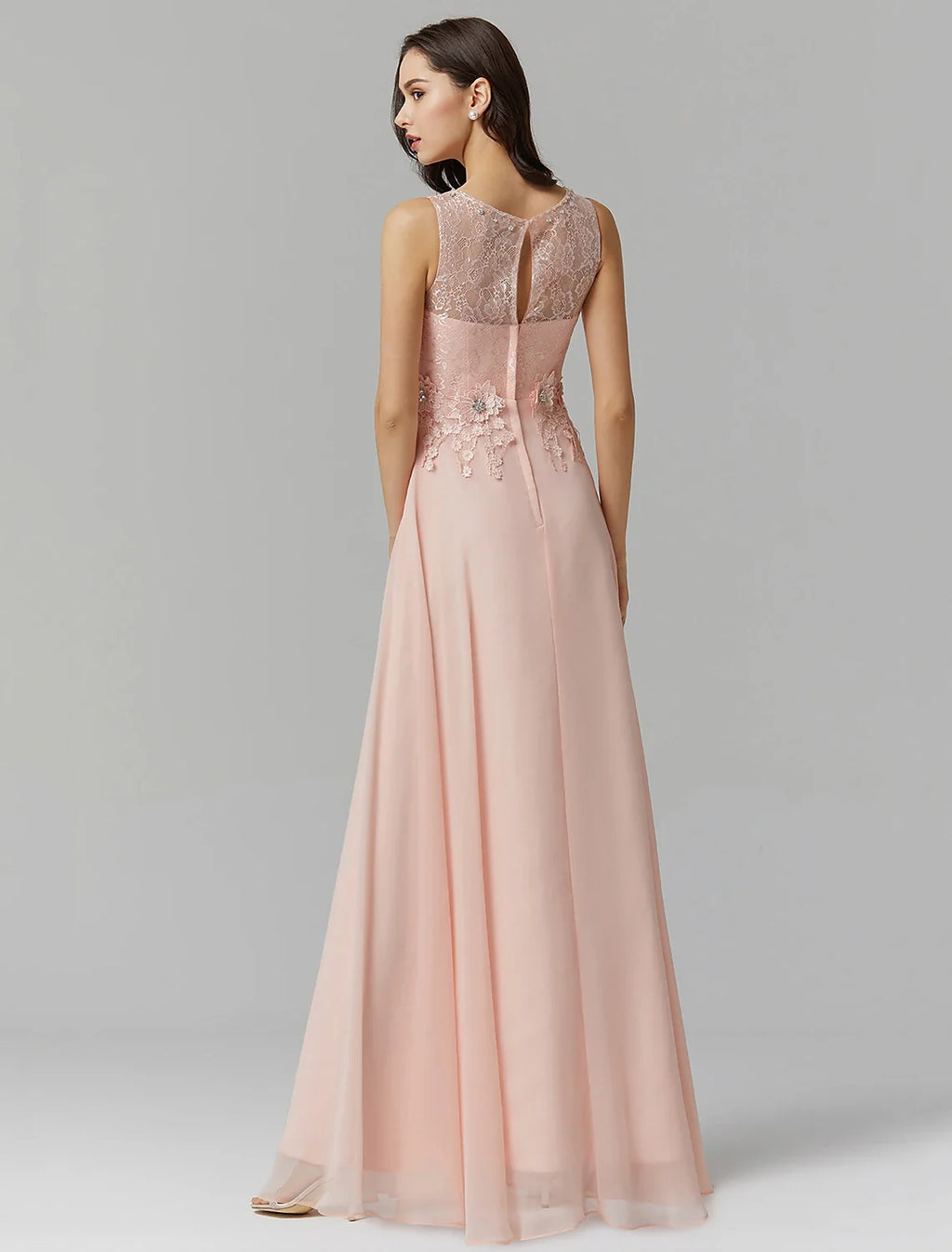 A-Line Illusion Chiffon Sleeveless Applique Floor-Length Prom Dress - Chloe Dress