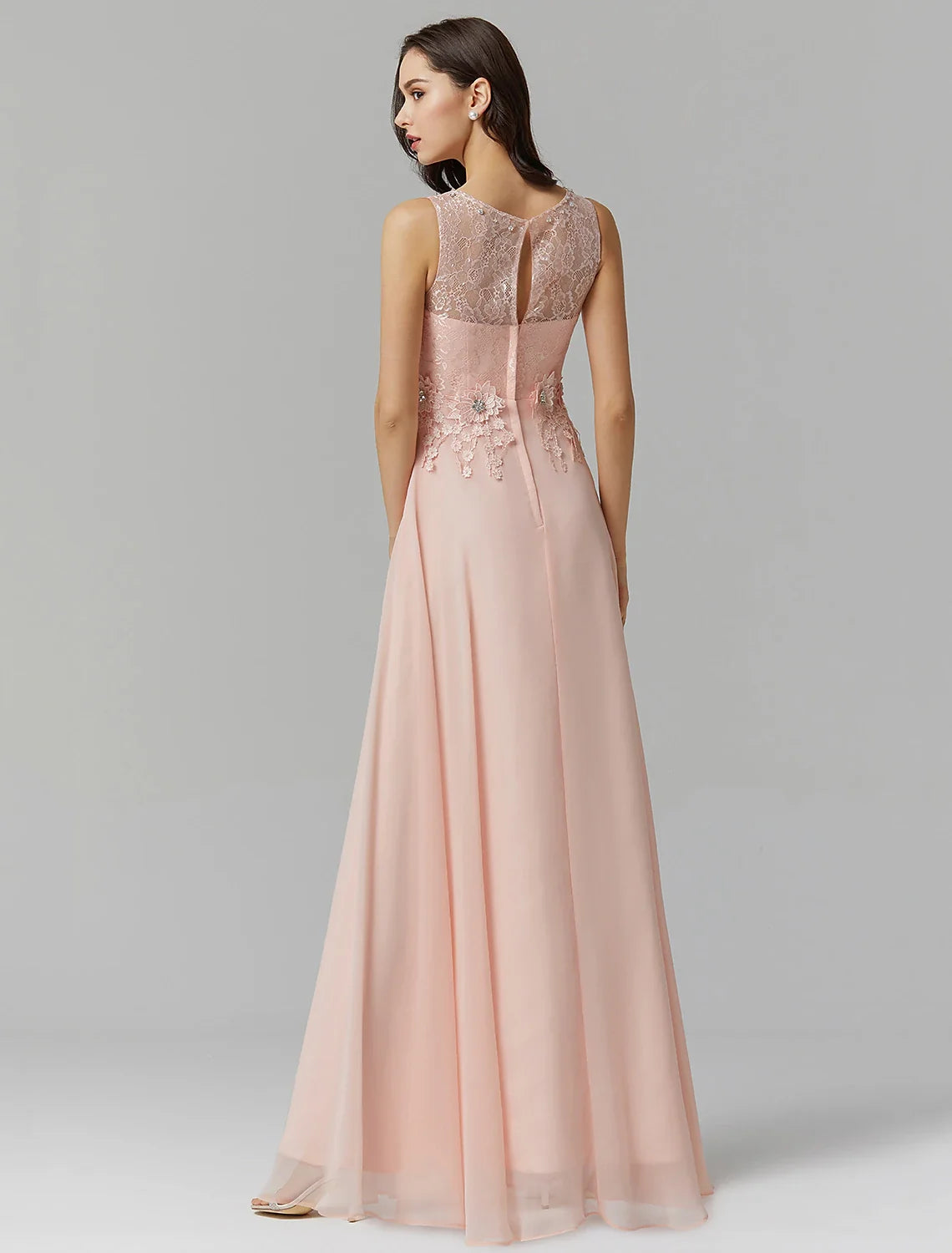 A-Line Illusion Chiffon Sleeveless Applique Floor-Length Prom Dress - Chloe Dress