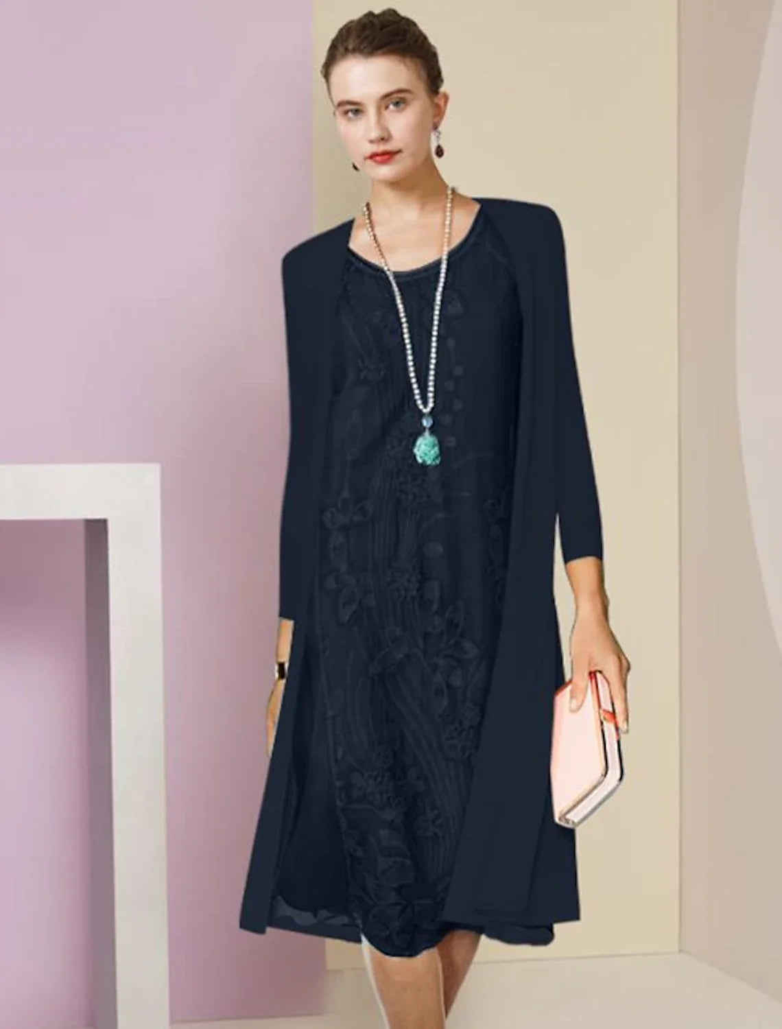 Sheath Chiffon Applique Knee-Length Wedding Dress - Chloe Dress