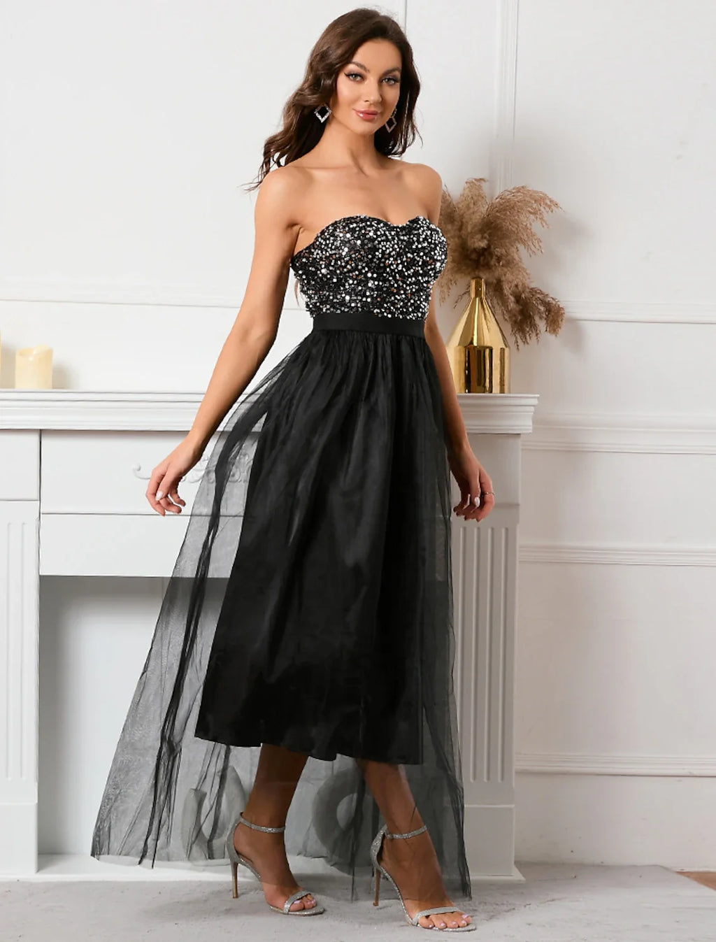 A-Line Strapless Sequin Sleeveless Floor-Length Party Dress - Chloe Dress