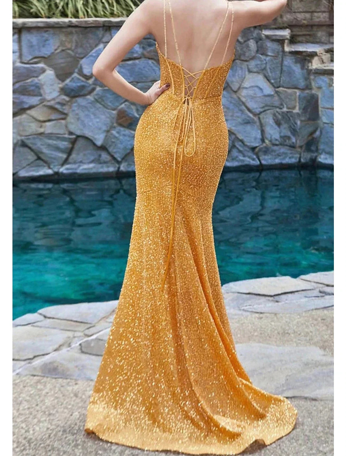 Mermaid Sweetheart Sequin Sleeveless Backless High Slit Prom Dress - Chloe Dress