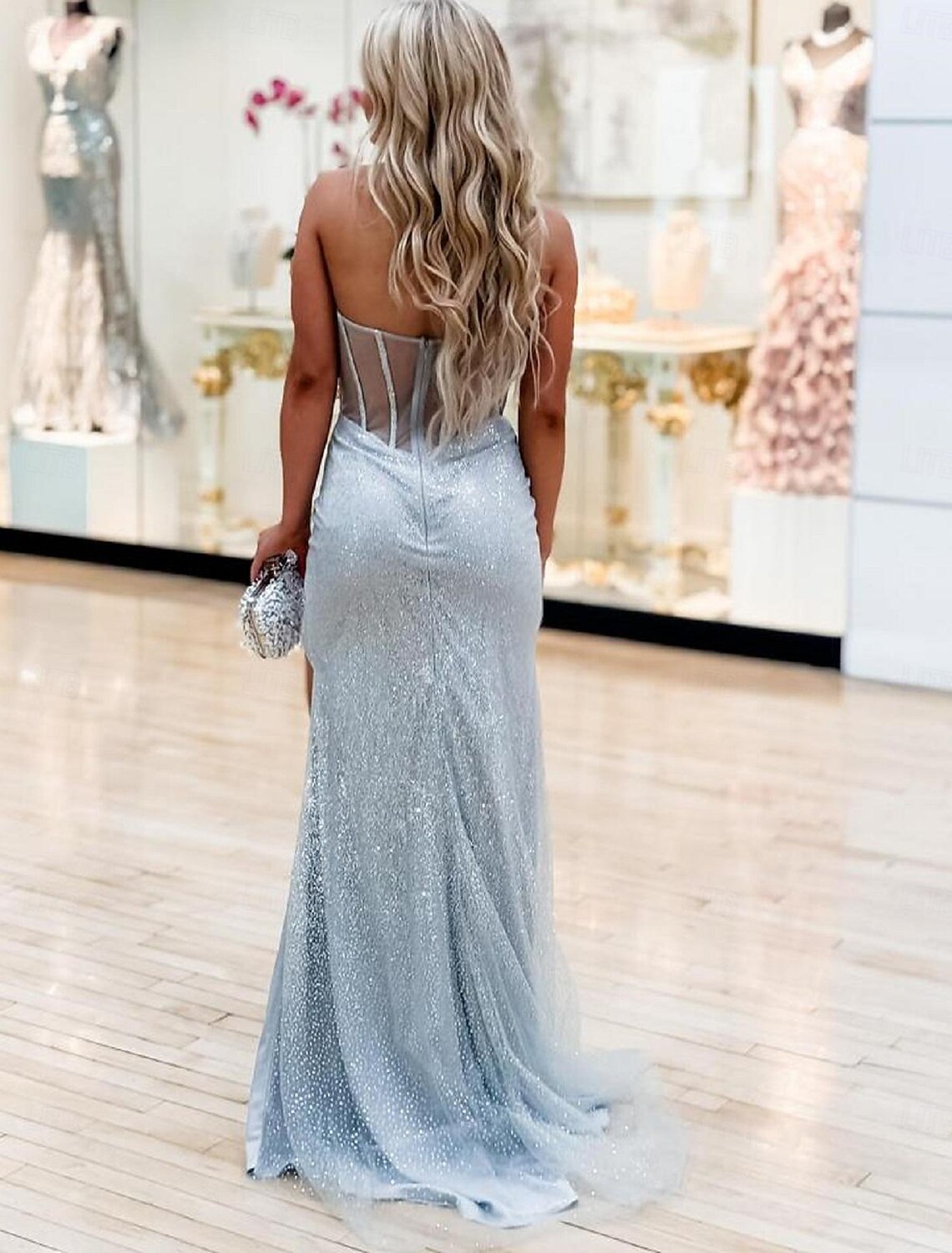 Mermaid Strapless Sequin High Slit Prom Dress - Chloe Dress