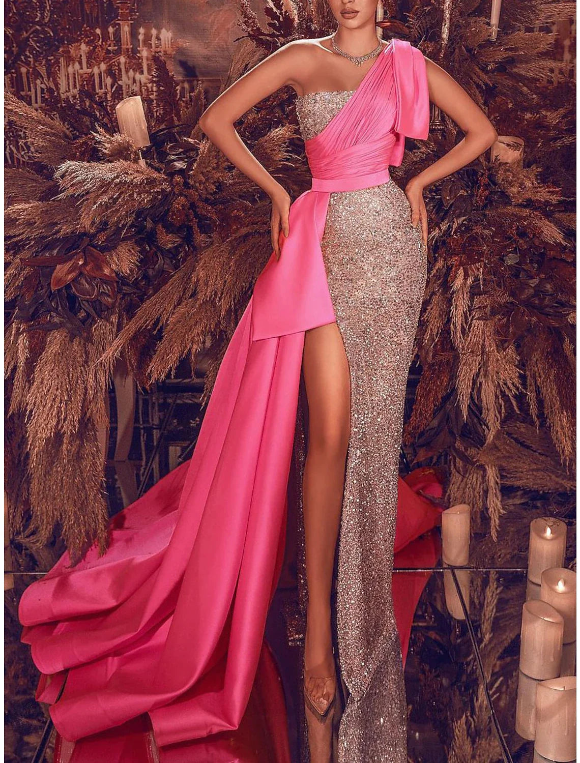 Mermaid One-Shoulder Satin Sleeveless High Slit Evening Gown - Chloe Dress