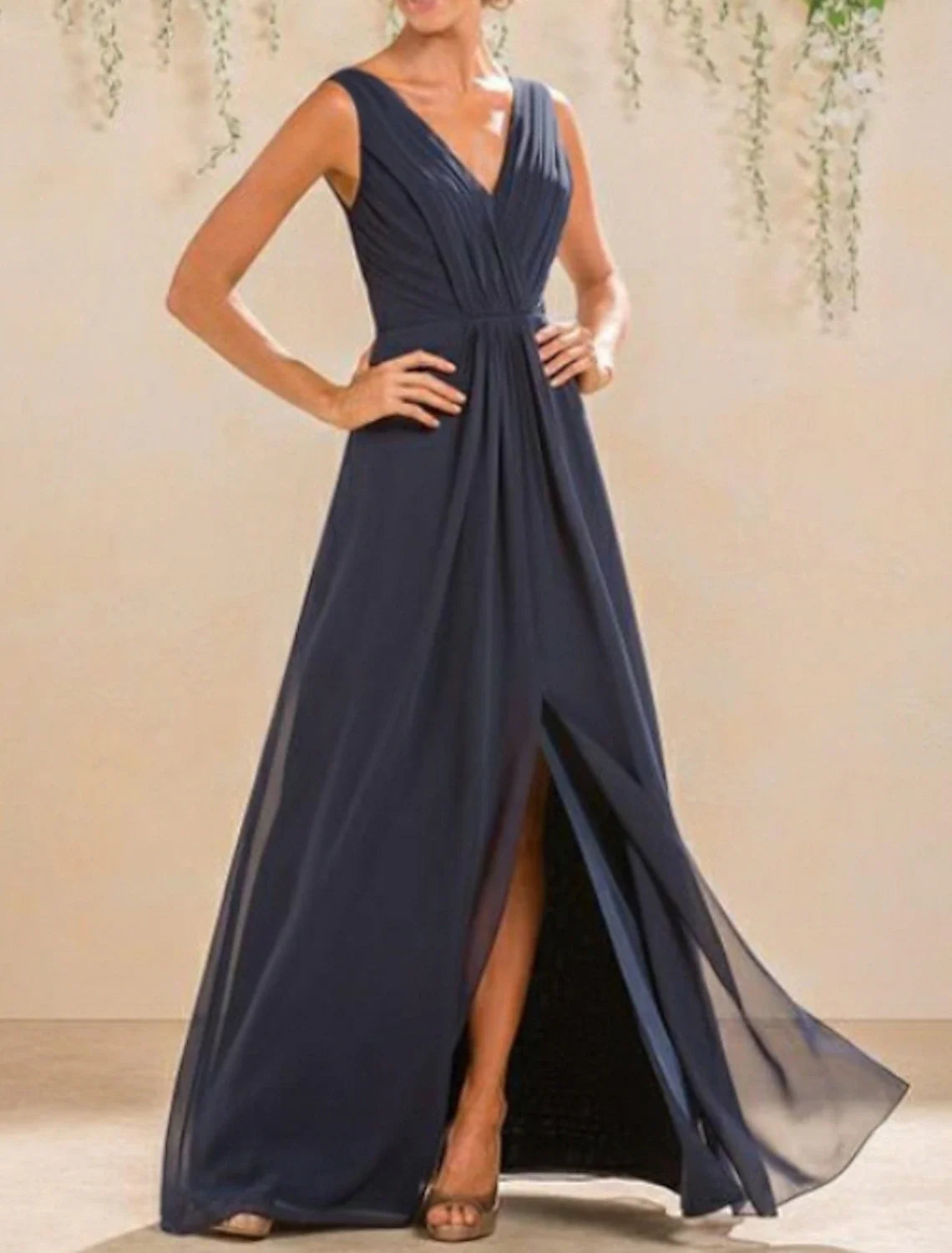 A-Line V-Neck Chiffon Sleeveless Open Back Pleated Floor-Length Wedding Dress - Chloe Dress