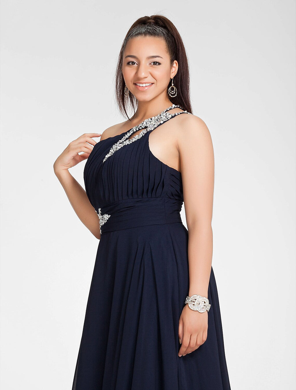 A-Line One-Shoulder Chiffon Sleeveless Train Prom Dress - Chloe Dress
