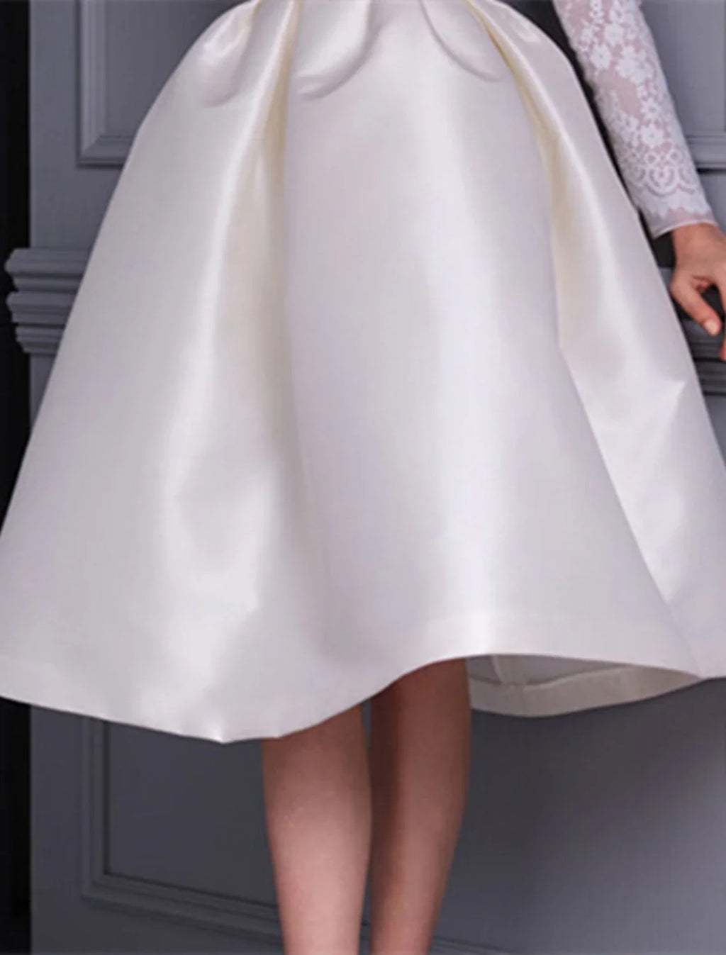 A-Line Satin Long Sleeve Applique Knee-Length Wedding Dress - Chloe Dress