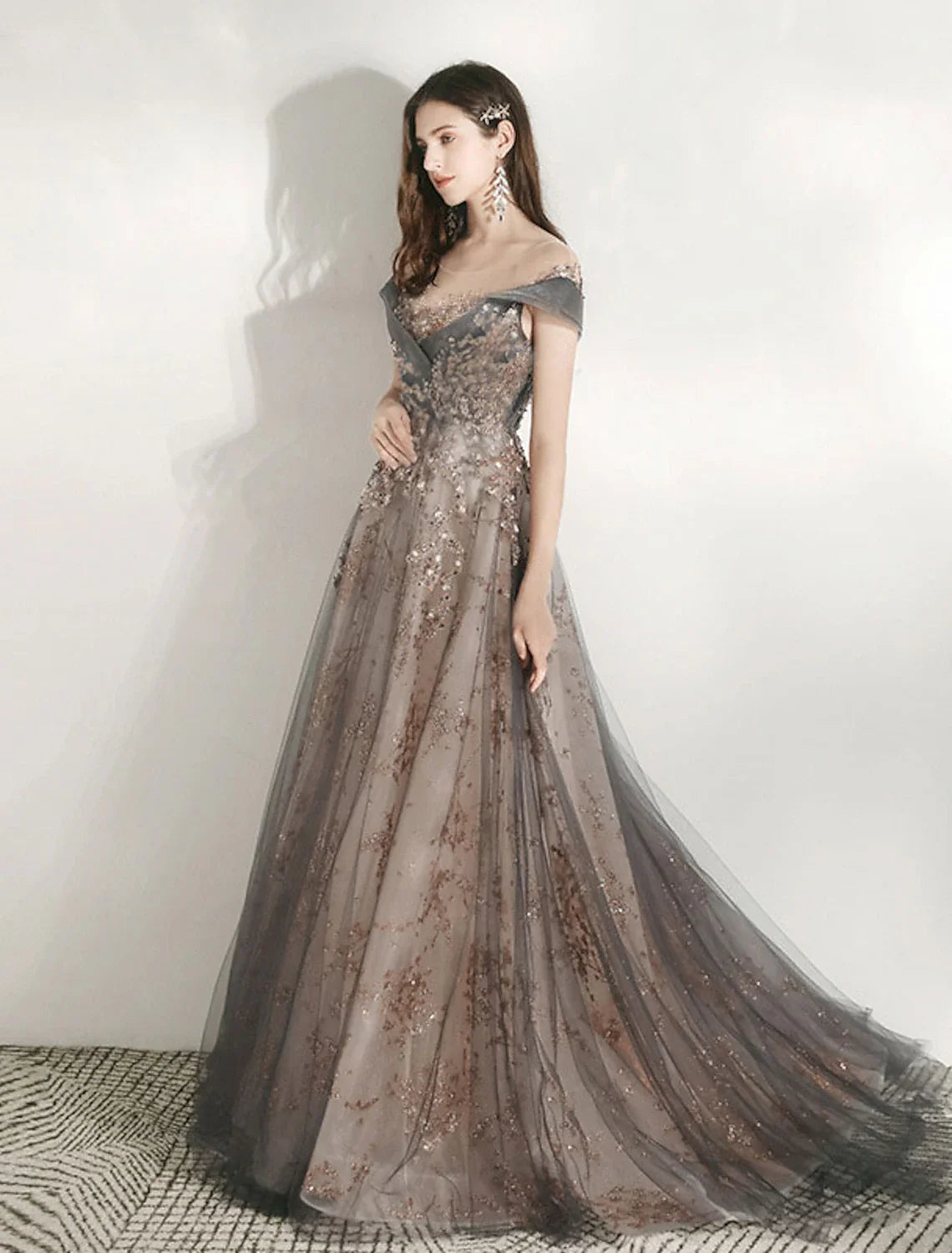 A-Line Tulle Short Sleeve Floor-Length Wedding Dress - Chloe Dress