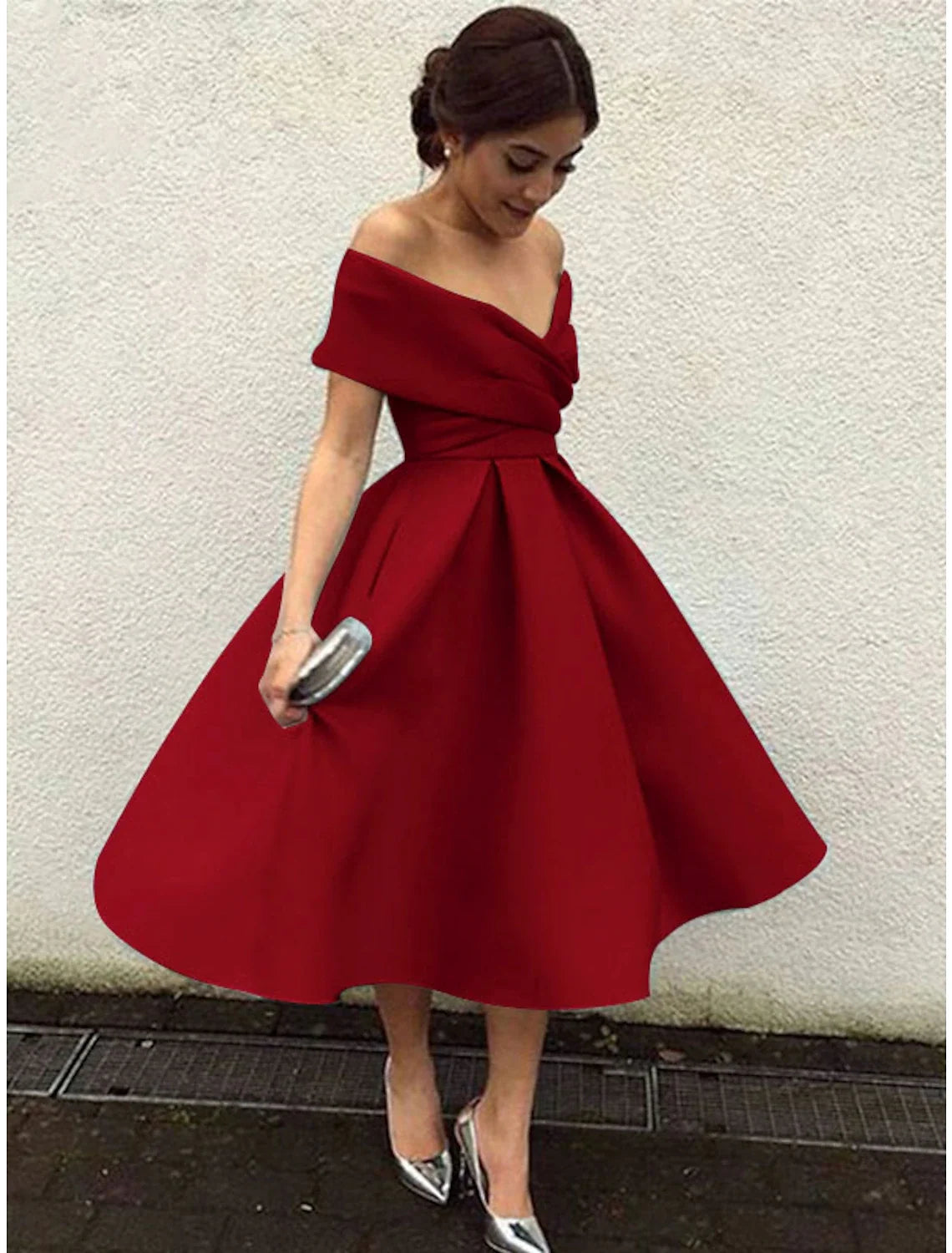 Green A-Line V-Neck Short Sleeve Pleated Mini Wedding Dress - Chloe Dress